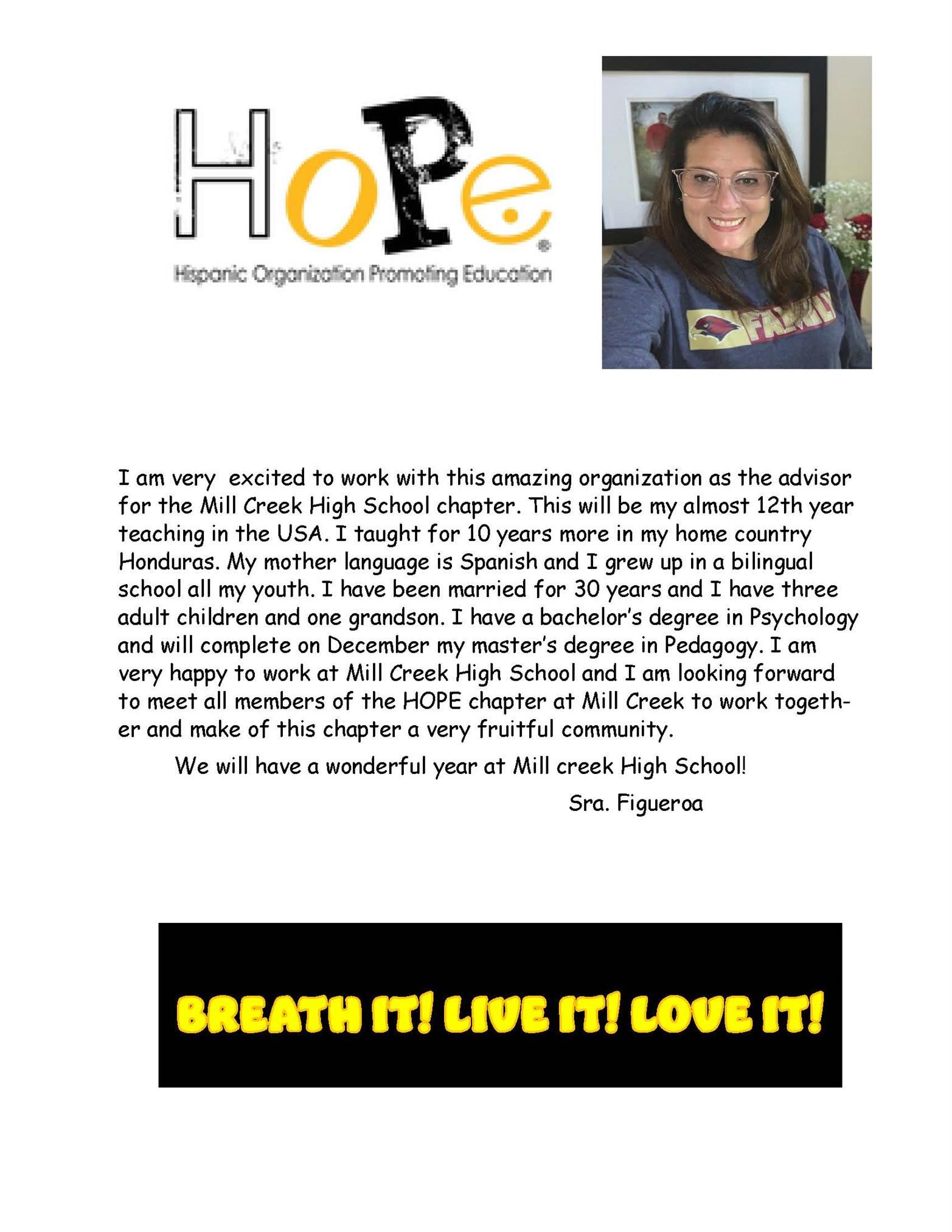 HOPE club sponsor bio